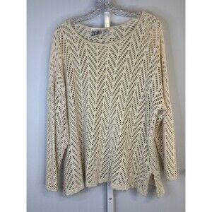 Jacque & KoKo Women’s 18/20 Plus Crochet Sweater Cream Open Knit Boho Vintage